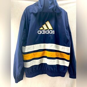 Vintage Adidas Track Jacket Mens Large Windbreaker Full Zip Retro Striped Navy